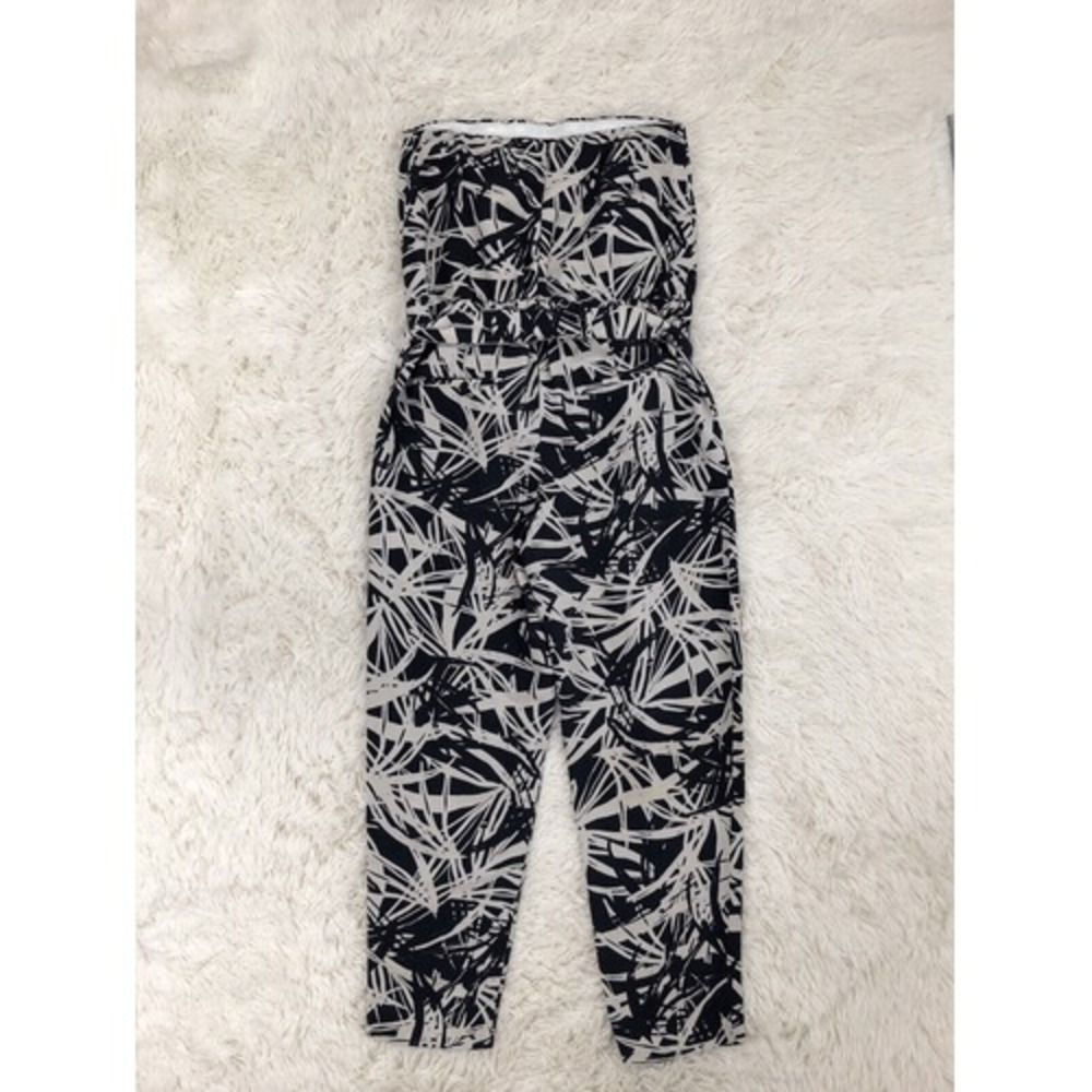 LOFT Jungle Fever Black Palm Print Strapless Linen Blend Jumpsuit 2 - Picture 3 of 10